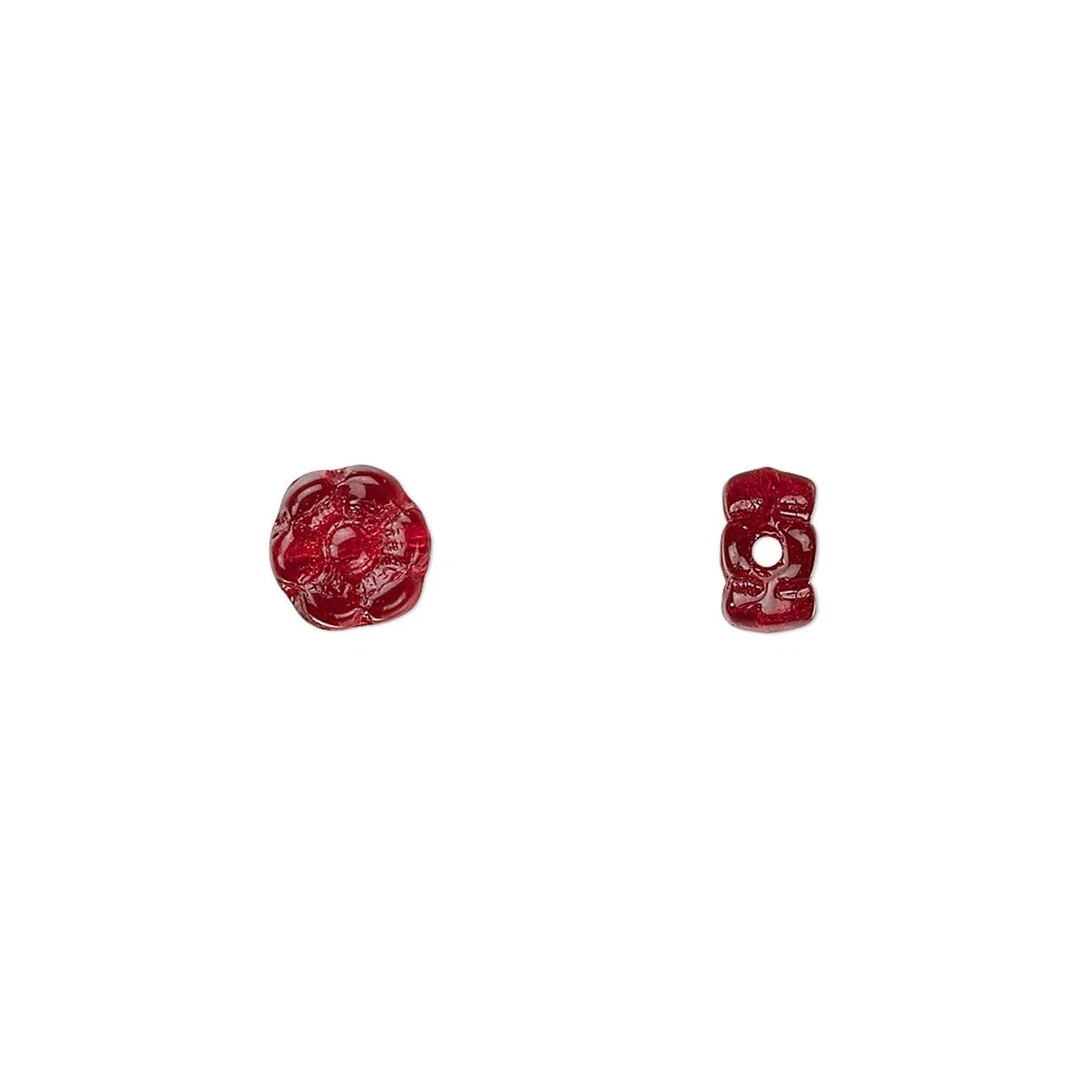 Czech Pressed Glass Transparent Ruby Red Flower Beads, 7x4mm, 1 Strand (approx. 63)