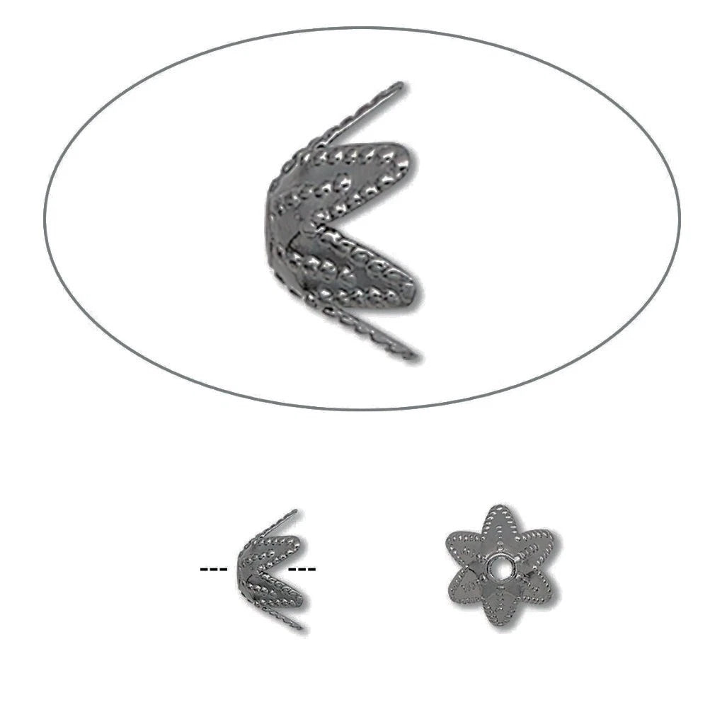 Gunmetal Plated Brass 6-Pointed Star Bead Caps, 7x4mm, 100 pcs