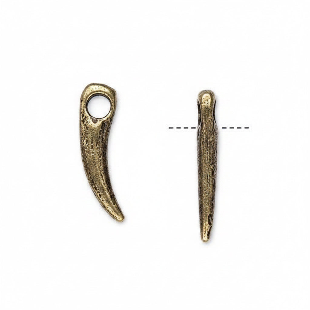 Antiqued Brass 14x3mm Talon Spike Curved Charms with 2mm Hole, 100 pcs