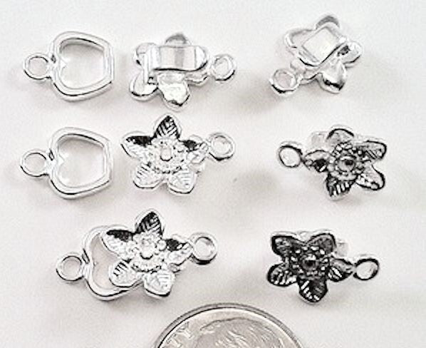 Silver Plated Brass 9mm Flower Hook & Eye Clasps – 36 Sets