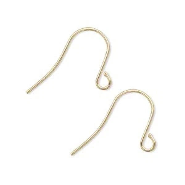 Gold Plated Brass Fishhook Ear Wires, 15mm, 21 Gauge, Open Loop, 100 pcs