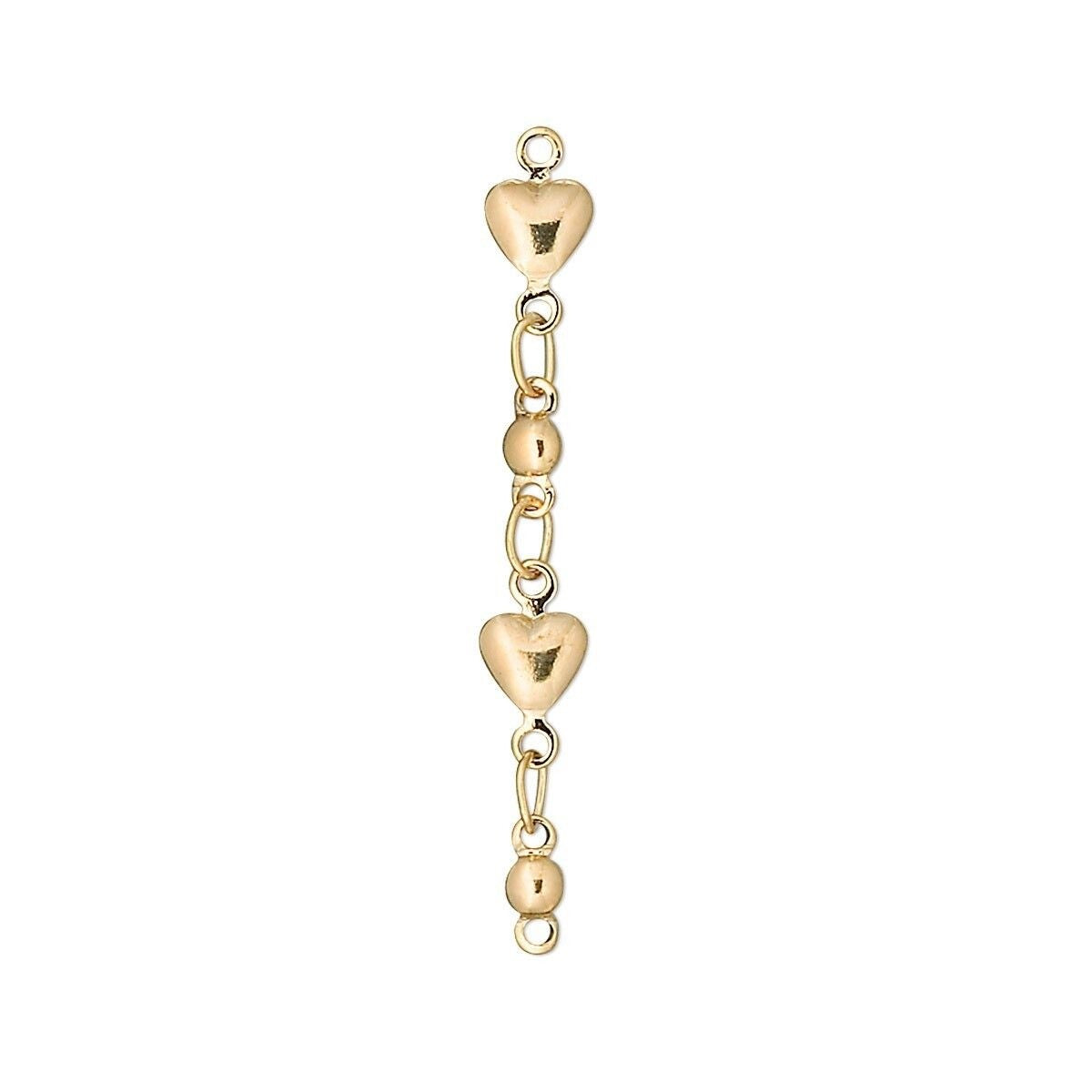 Gold Plated Brass Heart Chain Extenders, 33mm - Pack of 6