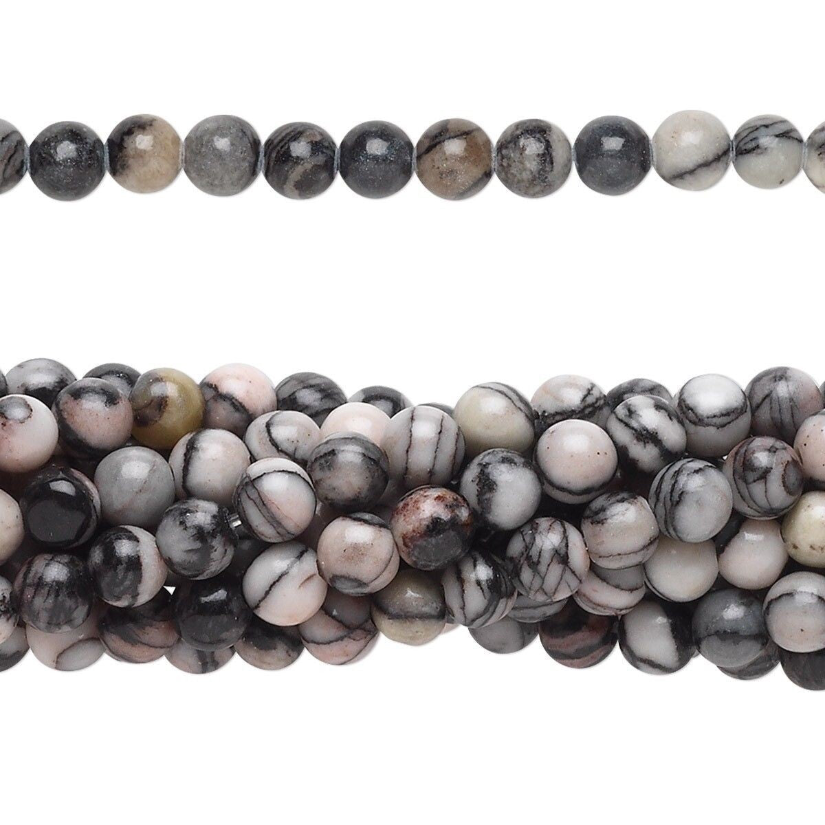 Beads, Black Silk Stone (Natural) C Grade 4mm Round, 1 Strand (approx. 100 pcs)
