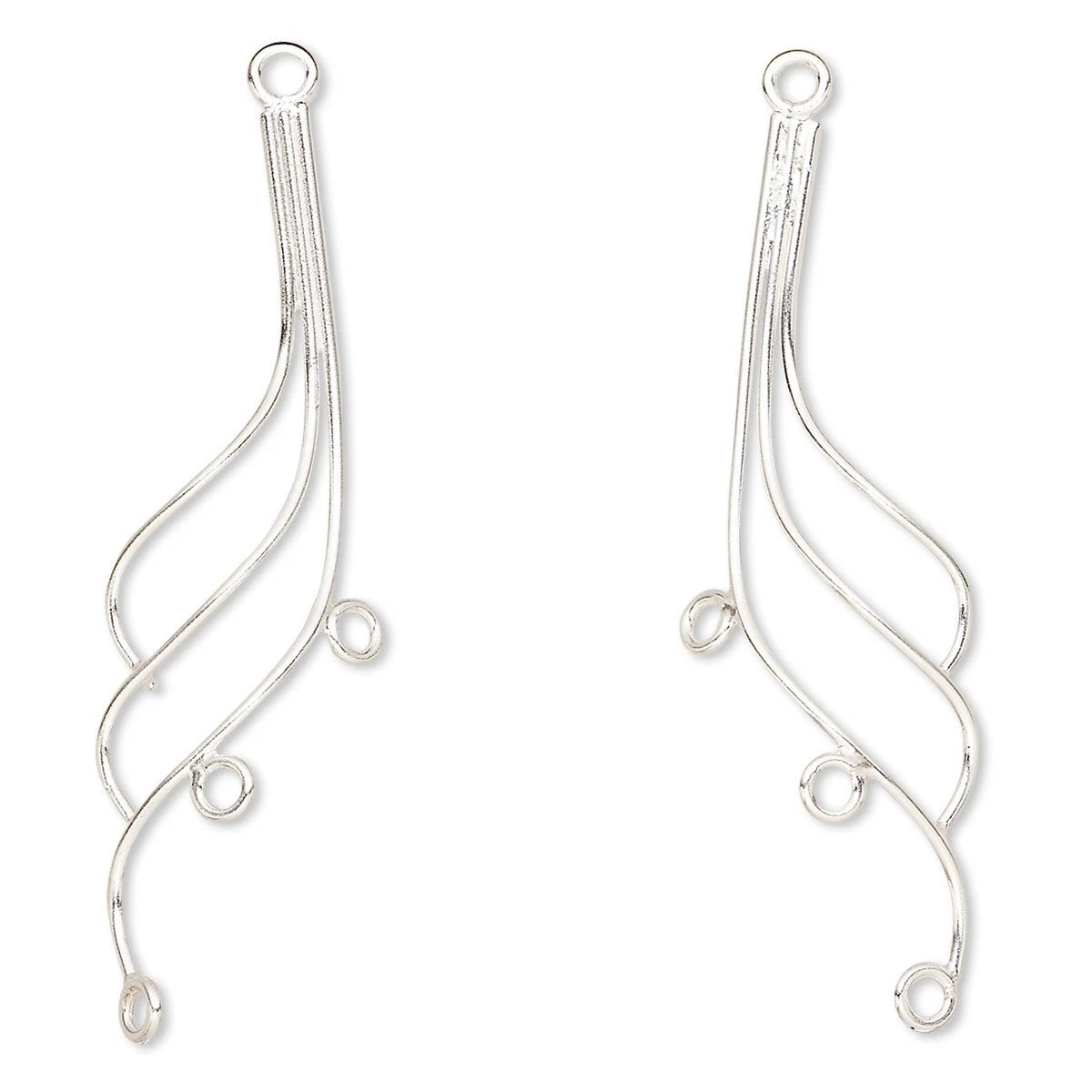 Sterling Silver Right & Left 3-Wire Earring Link Connectors, 39.5x11.5mm, 2 pcs