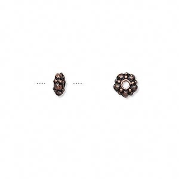 Antique Copper Pewter Cushion Rondelle Spacer Beads, 6x3mm, 24 pcs