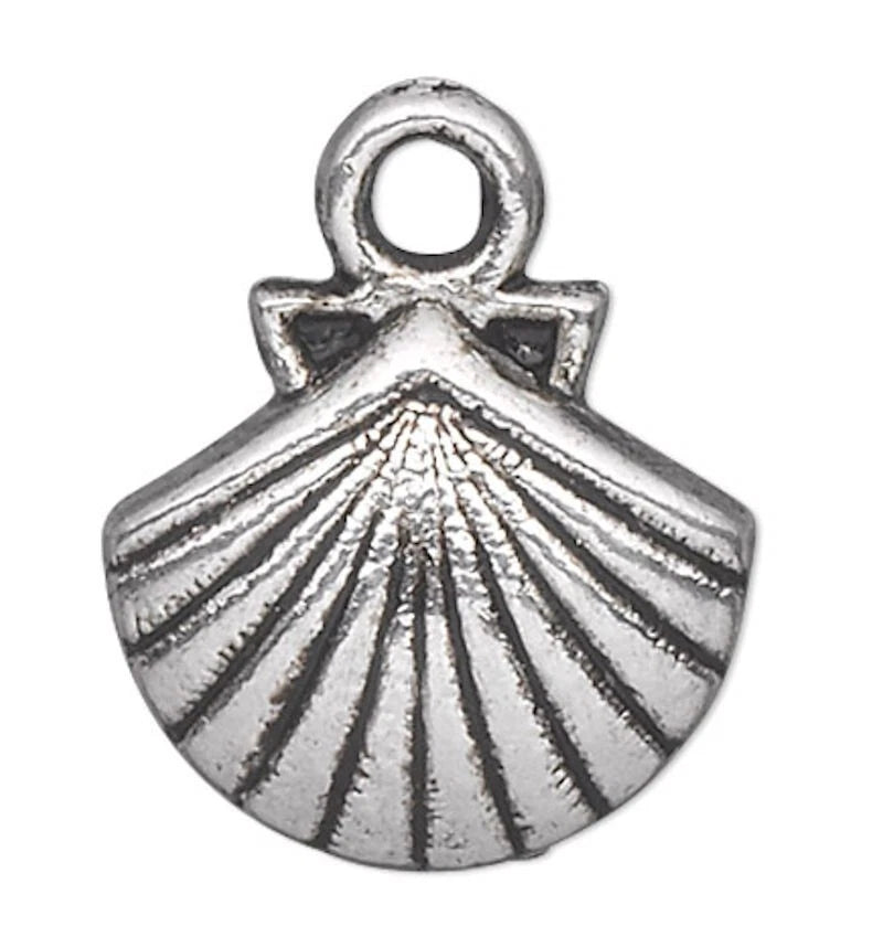 Antiqued Silver-Plated Pewter Shell Charms, 11x11mm, 50 pcs