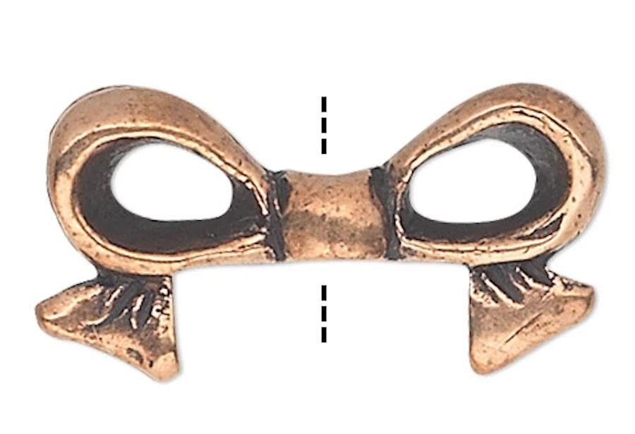 Antiqued Copper Plated Pewter 3D Bow Beads, 13x7mm, 4 pcs