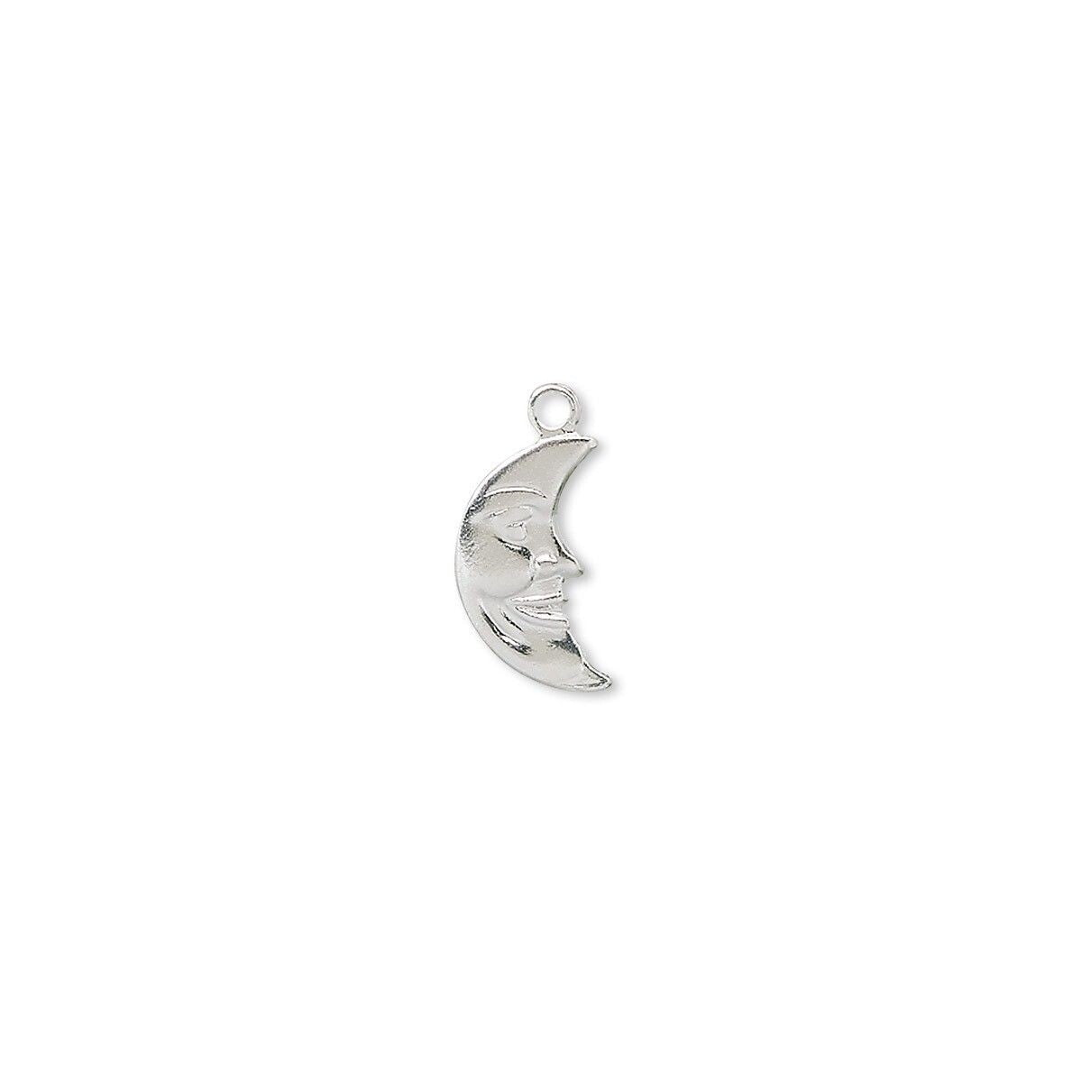 Silver Plated Brass Half Moon Smiling Face Charms 10x6mm (50 pc)