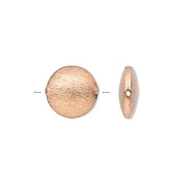 Copper Plated Brushed Flat Round Saucer Beads, 12mm, 6 pcs