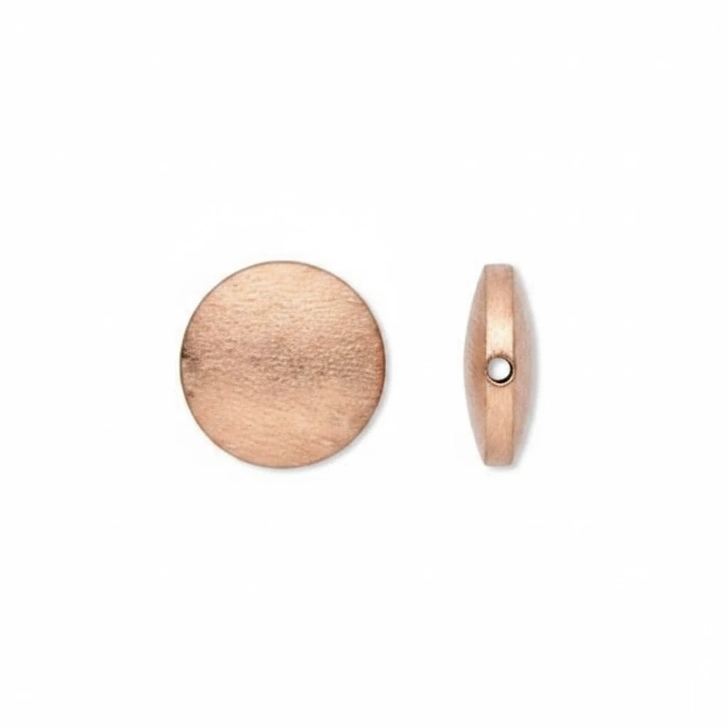 Copper Plated Brushed Flat Round Saucer Beads, 12mm, 6 pcs