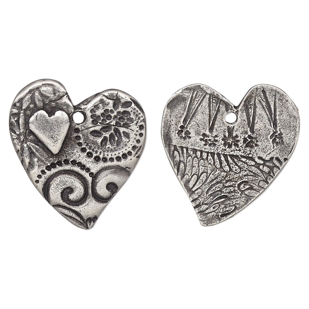 TierraCast Antiqued Pewter Double-Sided Heart Charm 24x23mm — Vida Mas Dulce (1 pc)