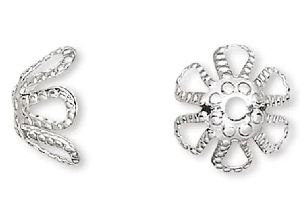 Silver Plated Brass Filigree Flower Bead Caps, 7x4mm, 100 pcs