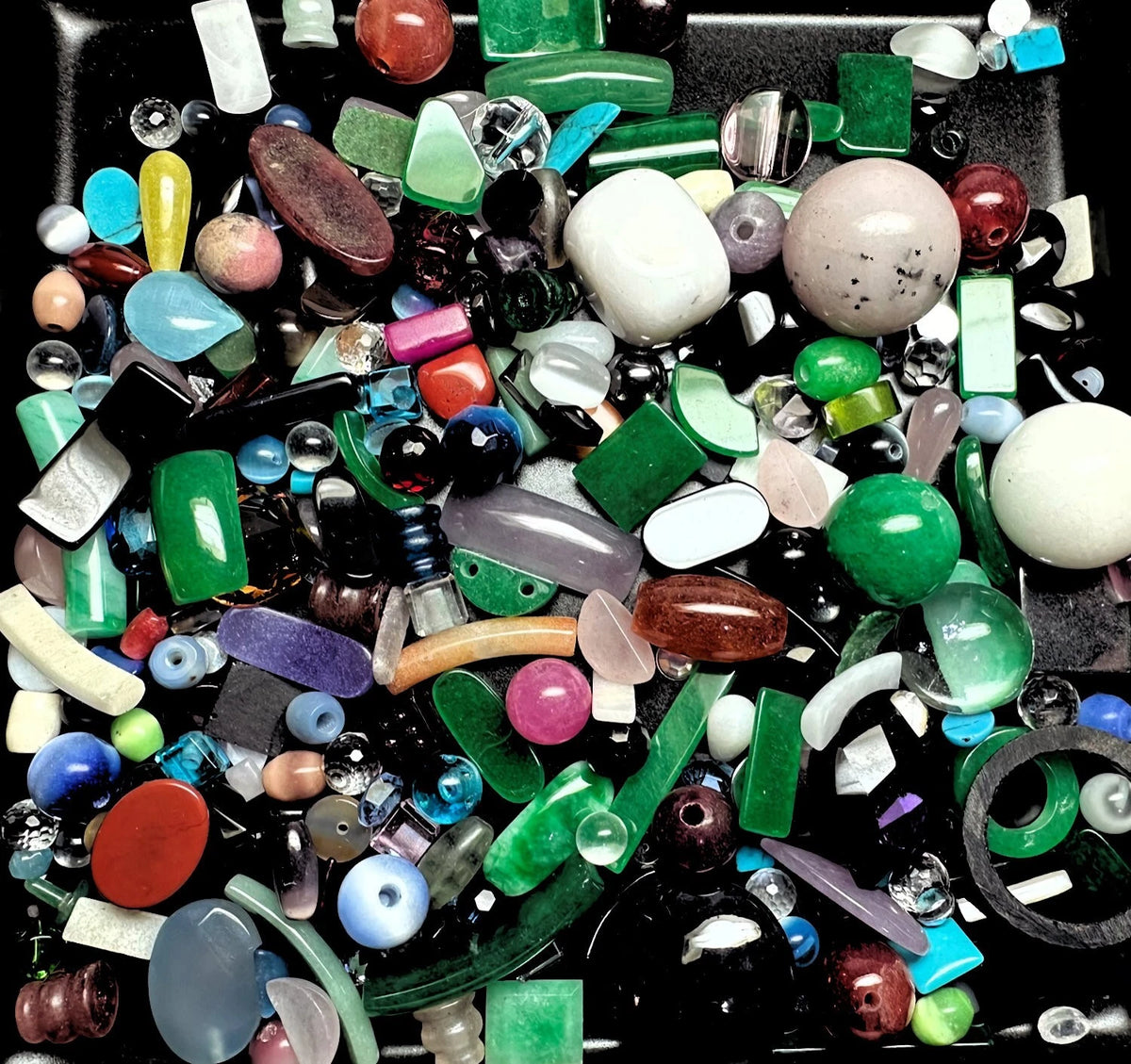 Gemstone & Glass Component Mix, Assorted Colors & Shapes, 1/2 lb (approx. 200–600 pcs)