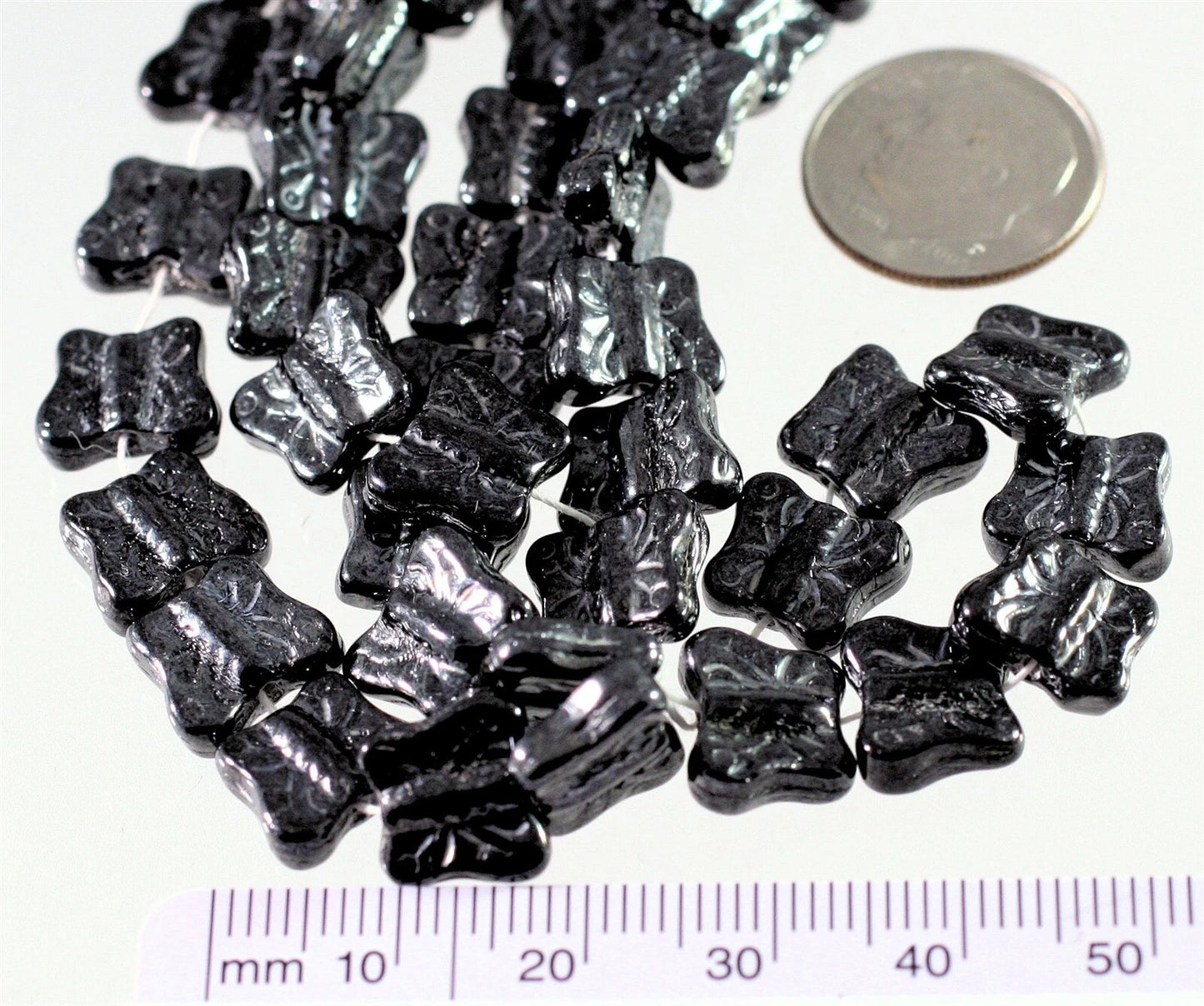 Czech Pressed Glass Metallic Hematite Butterfly Beads, 11x9mm, 1 Strand (approx. 46)