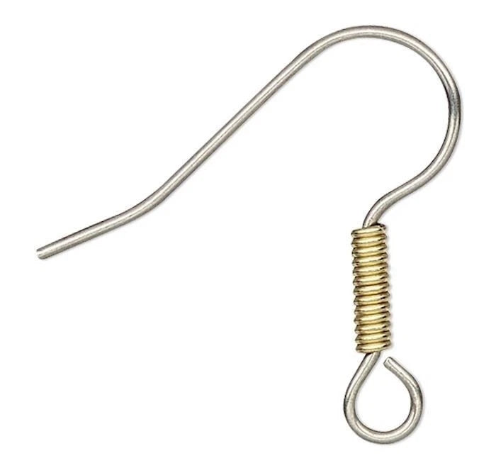 Stainless Steel Fishhook Ear Wires, 19mm, 21 Gauge, Gold Plated Brass Coil, 50 pcs