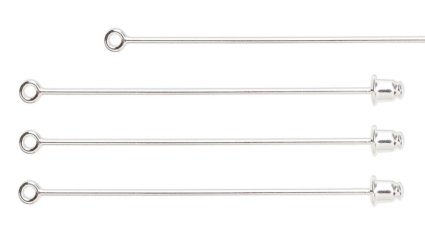 Silver Plated Brass Stick Pins with Loop & Clutch 2.5 inch, 18 Gauge