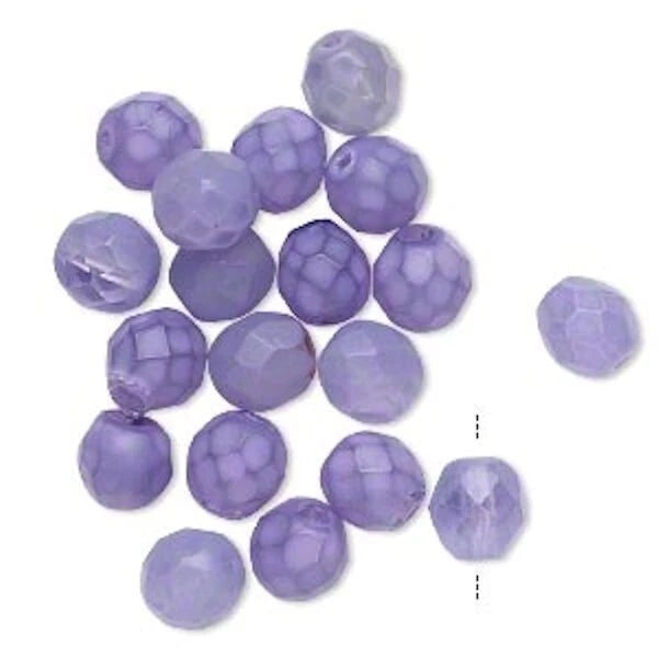 Czech Fire-Polished Opaque Satin Light Purple Faceted Round Beads, 8mm, 20 pcs