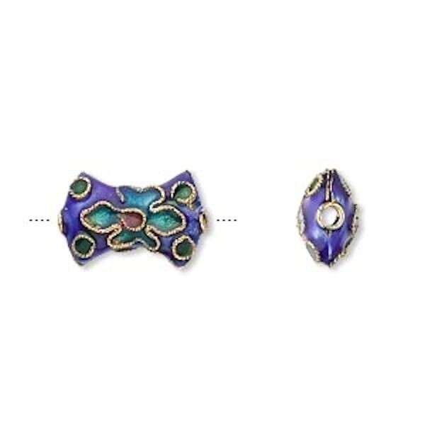 Blue & Green Cloisonné Bow Beads 16x10mm, 8 pcs