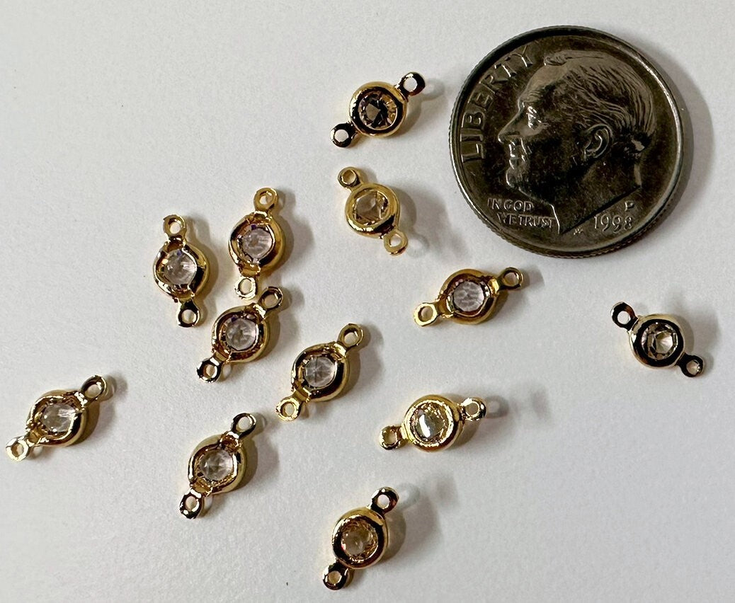 Gold Plated Brass Crystal Link Connectors with Swarovski Clear Crystals, 8mm, 12 pcs