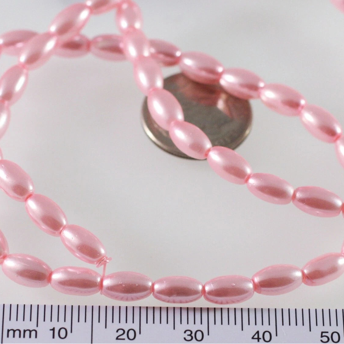 Glass Pearl Dark Pink Oval Beads, 7x4mm–8x4mm, 1 Strand (approx. 52)