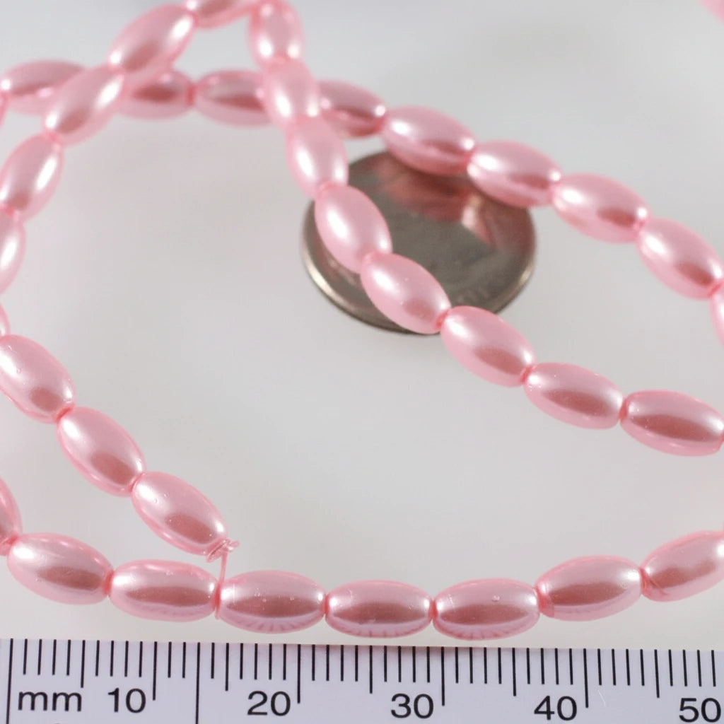 Glass Pearl Dark Pink Oval Beads, 7x4mm–8x4mm, 1 Strand (approx. 52)