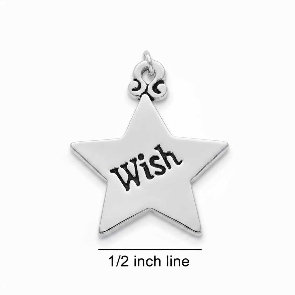 Silver Plated Pewter WISH Star Word Charm with Jump Ring, 3/4 inch - 1 pc