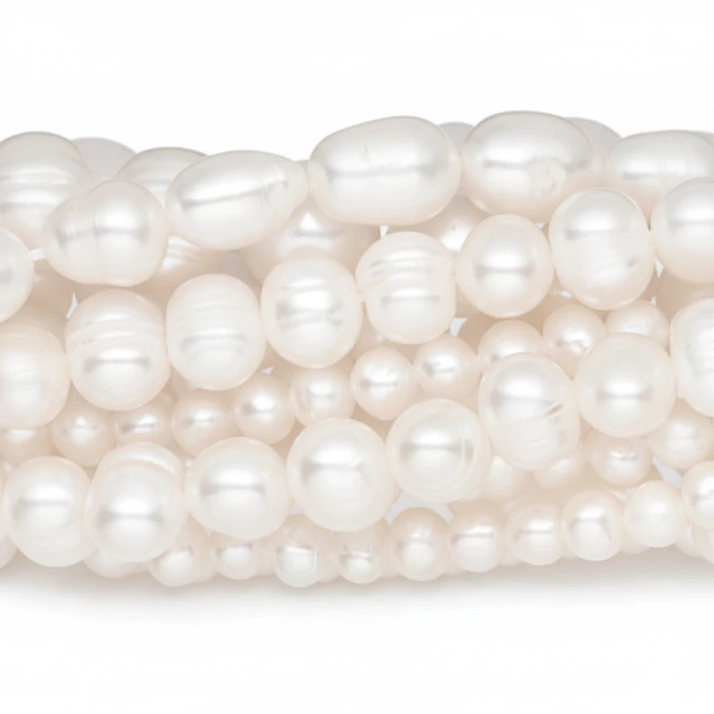 White Lotus Cultured Freshwater Pearl Beads, Mixed Shapes 4-10mm, 10 Strands