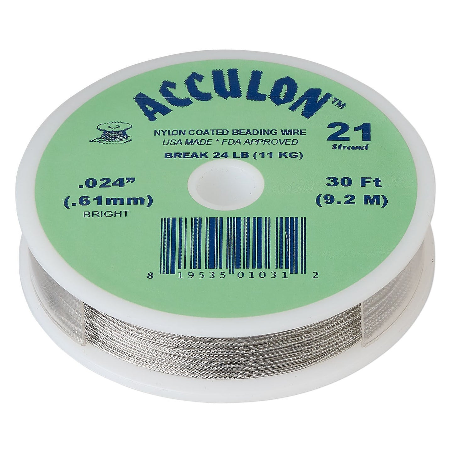 Beading Wire, 30 Feet Acculon 21 Strand Clear Stainless Steel 0.024" Diameter