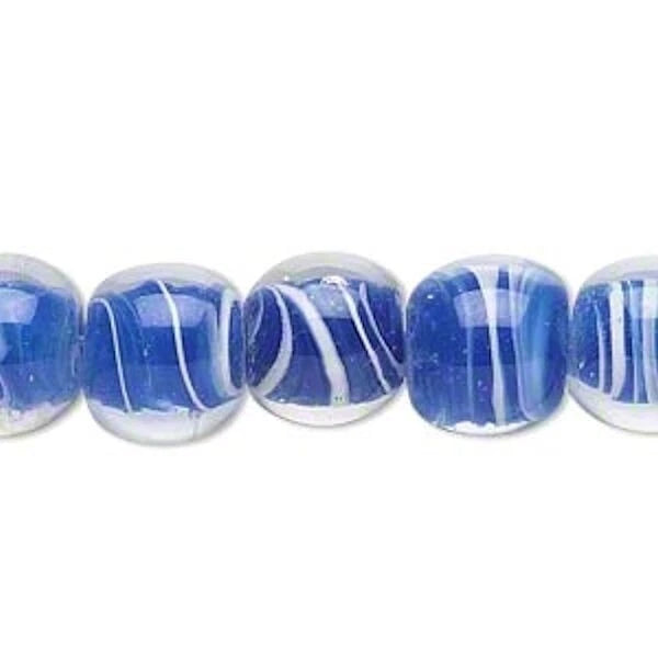 Clear & Blue Lampworked Glass Round Beads, 12-13mm, 1 Strand (approx. 34-36)