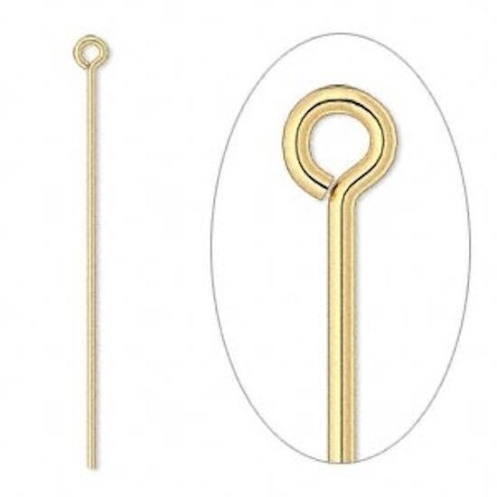 Eye Pins, Bright Gold Plated Brass, 1.5 inch, 21 Gauge, 144 pcs