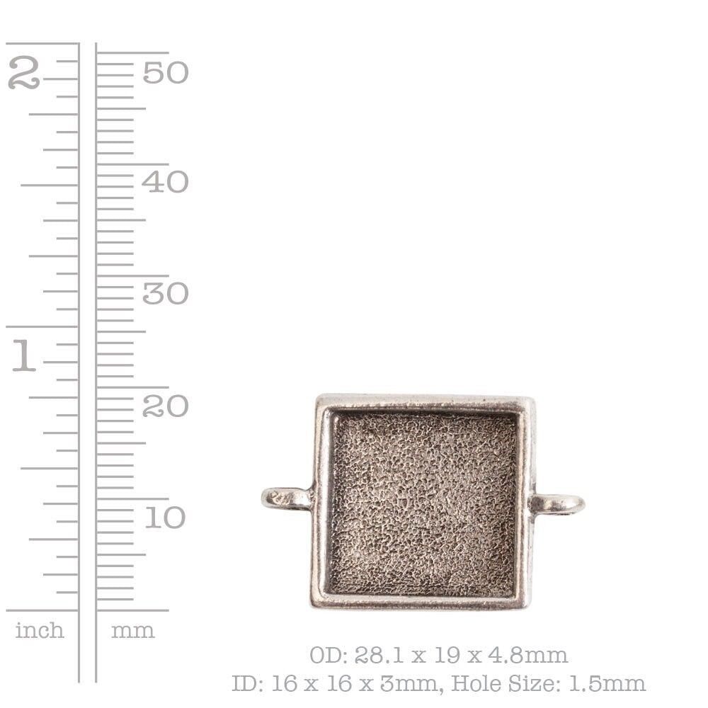 Nunn Design Antiqued Silver Pewter Square Link Bezel Pendant, 16mm, 1 pc