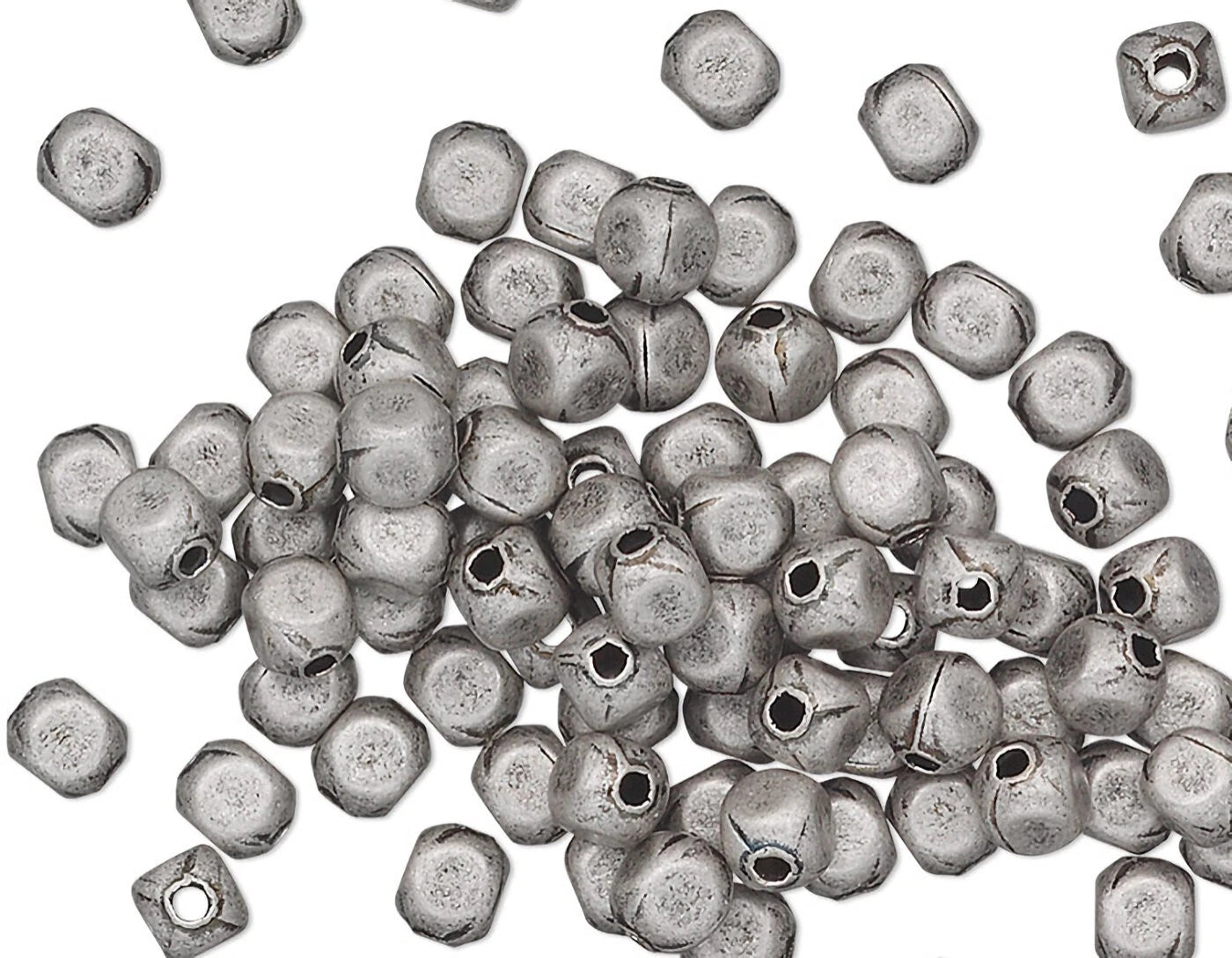 Antiqued Silver Plated Brass Rounded Rectangle Spacer Beads, 4x3mm, 100 pcs