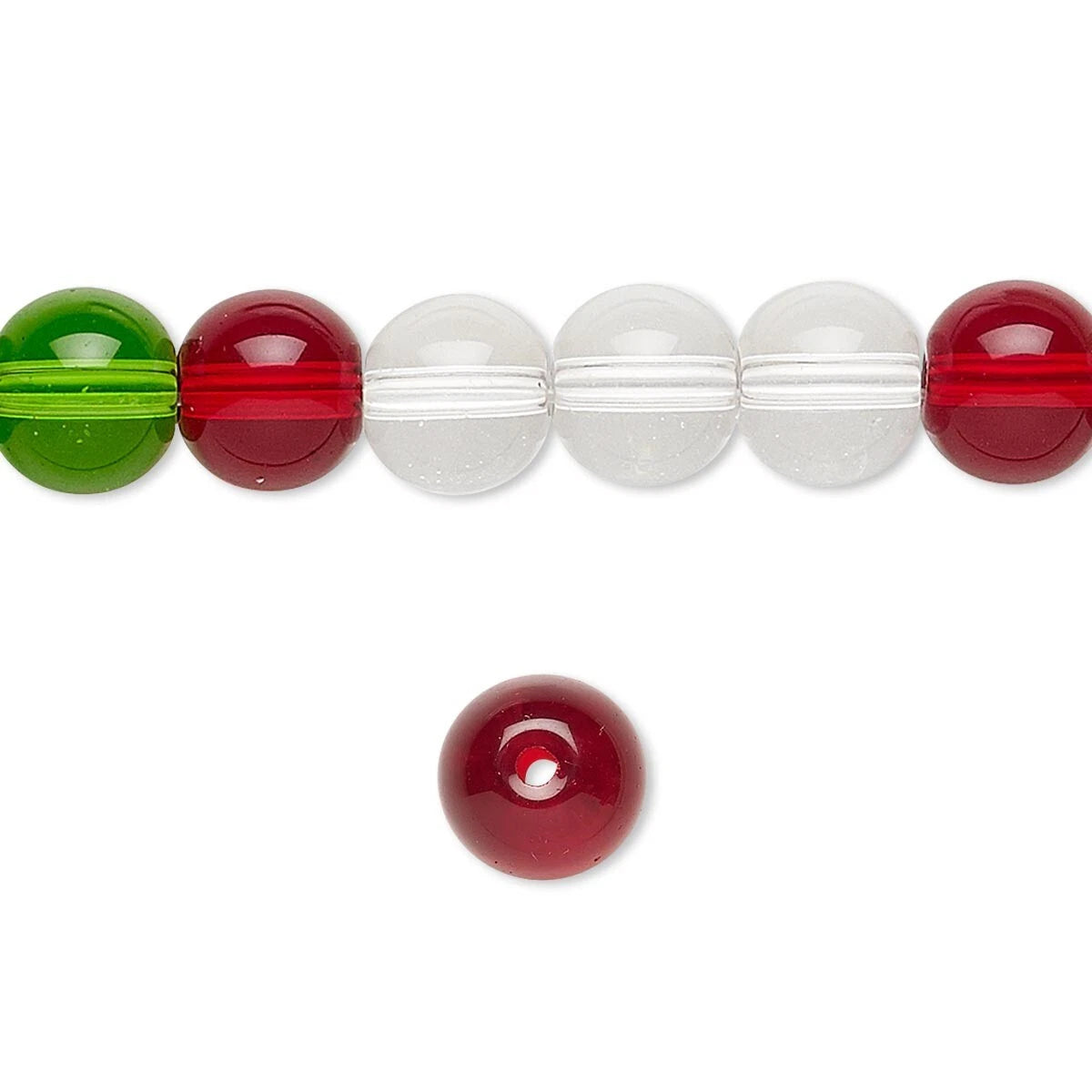 Christmas Mix Transparent Glass Round Beads, 5-6mm - 1 Strand (approximately 175-180 pcs)
