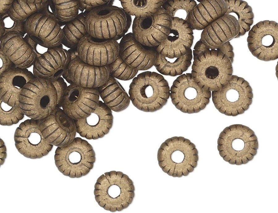 Antiqued Gold Plated Brass Corrugated Rondelle Beads, 4.5x2.4mm, 100 pcs