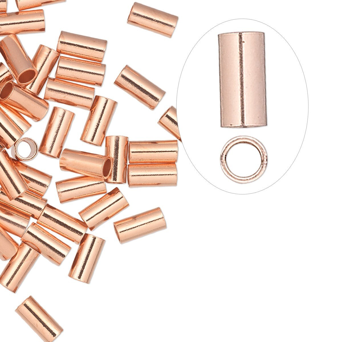 Copper Seamless Crimp Tubes, 6x3mm, 2.2mm ID, 100 pcs