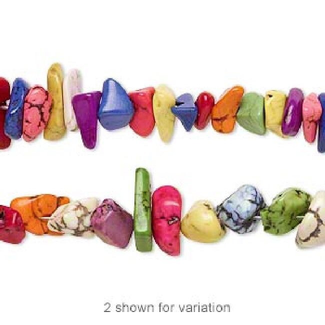 Beads, Magnesite (Dyed/Stabilized) Assorted Colors 5-9mm Chip, 1 Strand
