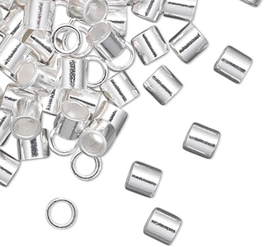 Sterling Silver Lightweight Cut Tube Crimp Beads, 2x2mm, 100 pcs