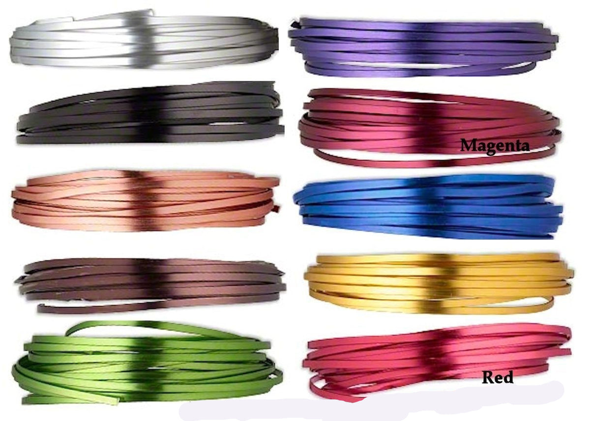 Metallic wire in various colors with labels on a white background