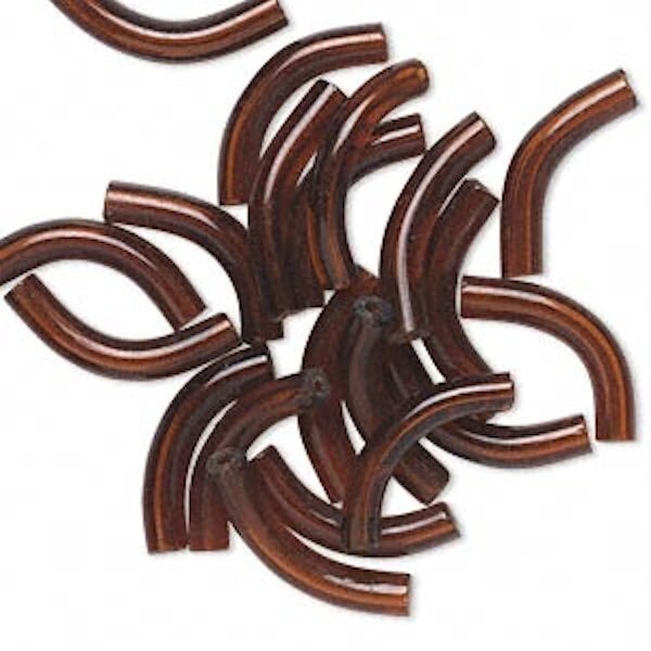 Czech Glass 28x5mm Curved Tube Beads, Transparent Brown, 20 pcs