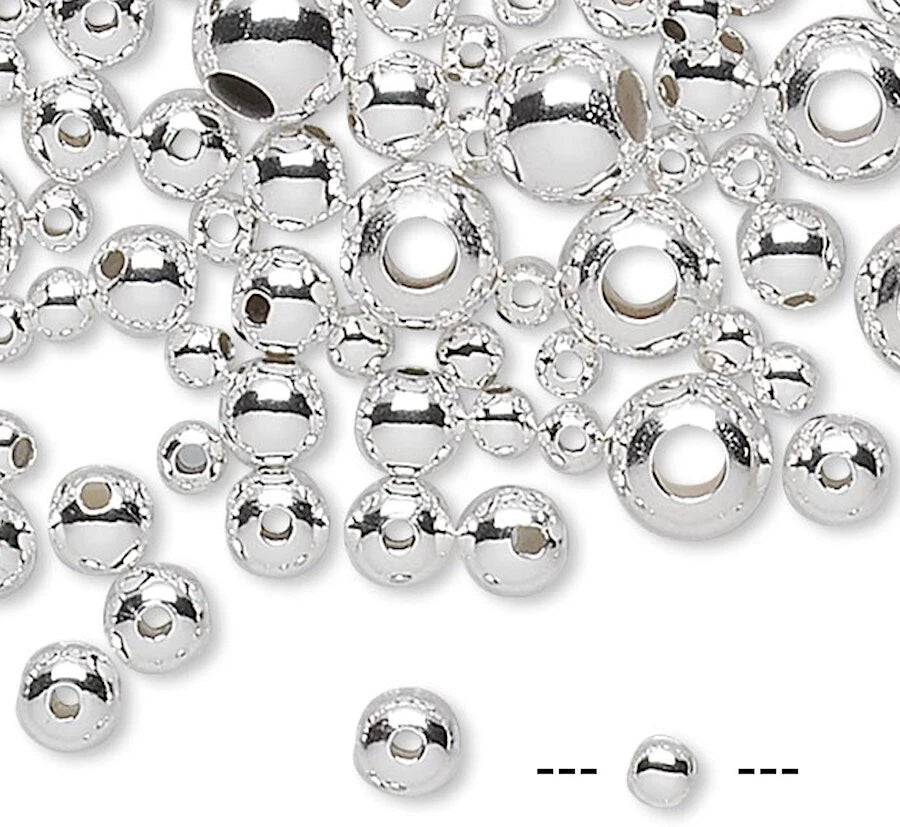 Sterling Silver Seamless Round Bead Mix, 2–5mm, Approx. 525–540 pcs (1 Troy Ounce)