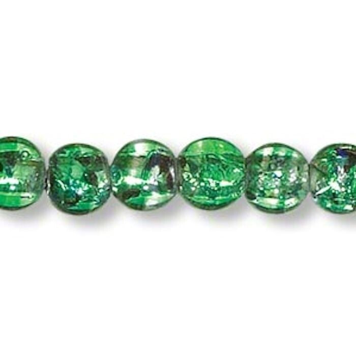 Lampwork Glass Emerald Green Metallic Foil 8mm Round Beads, 1 Strand (approx. 50)