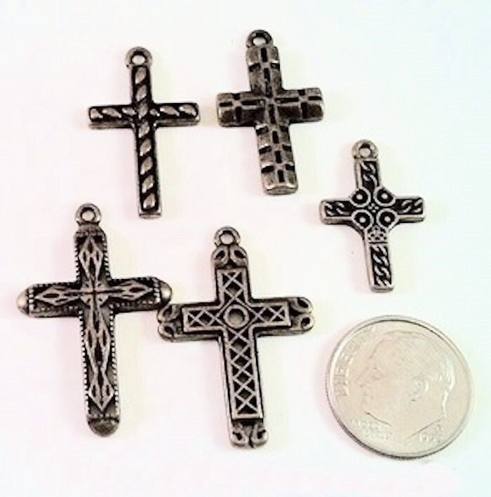 Antiqued Gold Pewter Assorted Cross Charms 19x14mm–28x20mm Mix – 5 pcs