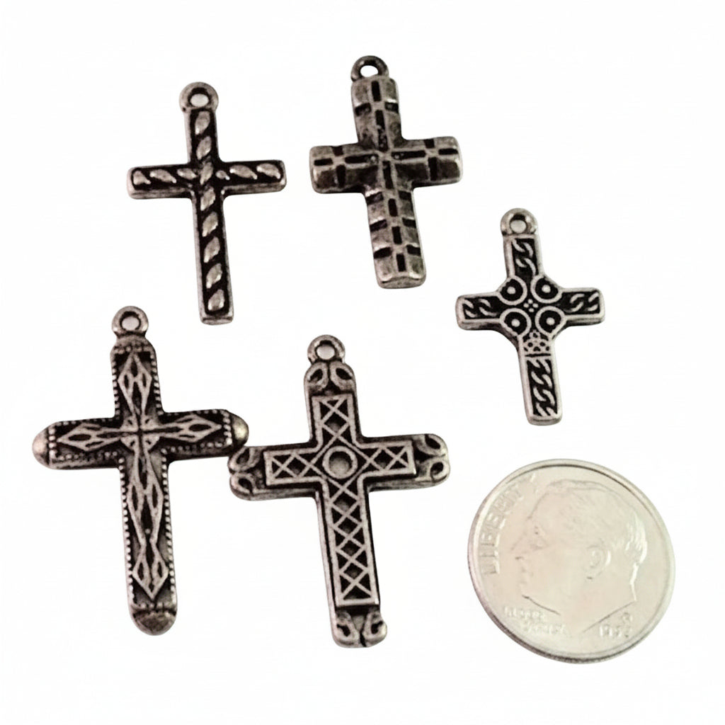 Antiqued Gold Pewter Assorted Cross Charms Mix – 5 pcs