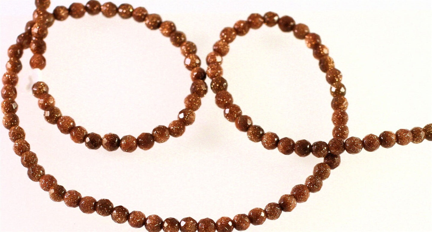 Beads, Brown Goldstone (Manmade) 4mm Faceted Round, 1 Strand (approx. 92-112 pcs)