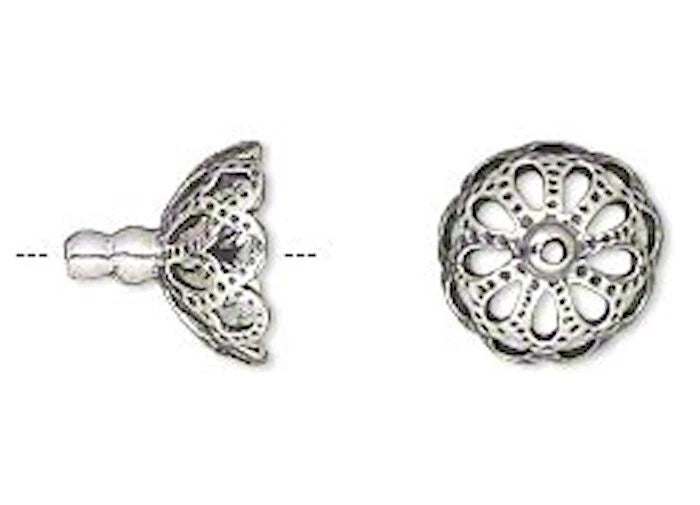 Antiqued Sterling Silver Filigree Bead Caps, 11x10mm, 2 pcs