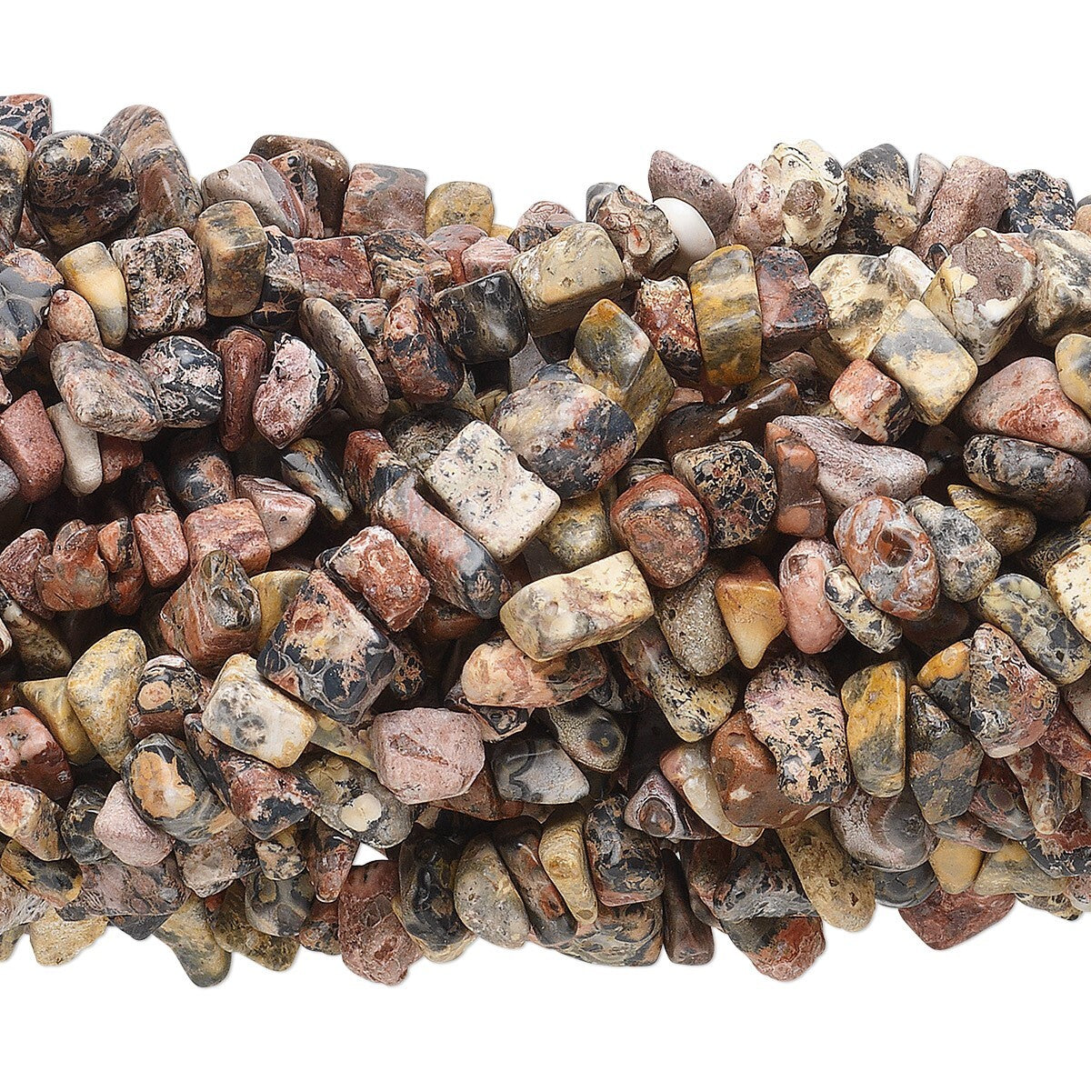Beads, Leopardskin Jasper (Natural) B/C Grade 3-10mm Chip, 1 Strand (34-36 inch)