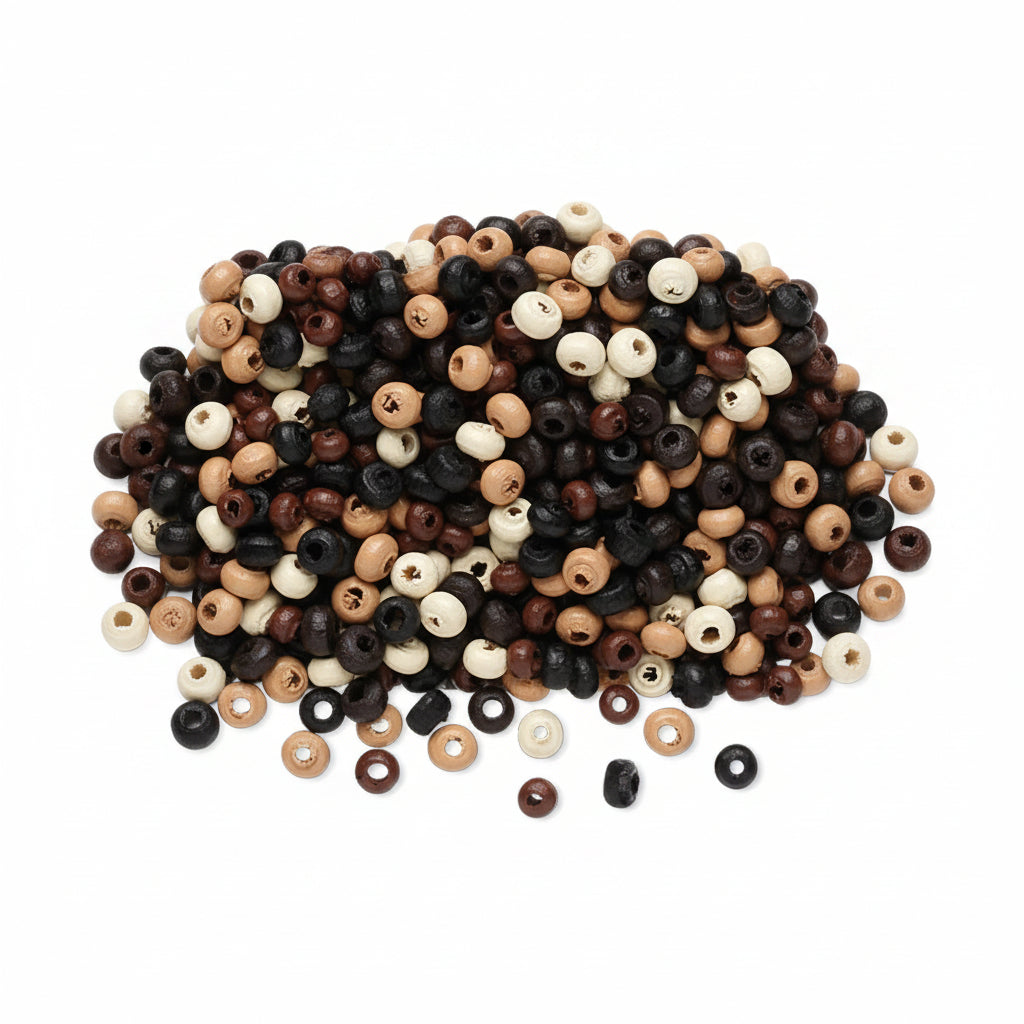 Wooden Rondelle Beads 3x2mm Assorted Natural Colors – 90g (Approx 9,000 pcs)