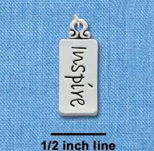 Silver Plated Pewter "INSPIRE" Word Tag Charm with Jump Ring, 9x22mm
