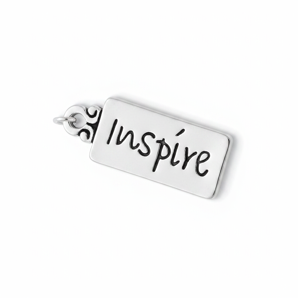 Silver Plated Pewter "INSPIRE" Word Tag Charm with Jump Ring, 9x22mm - 1 pc