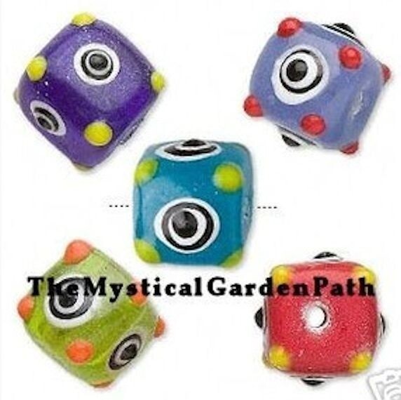 Multicolor Opaque Lampwork Glass Cube Beads with 1.5mm Hole, 10 pcs